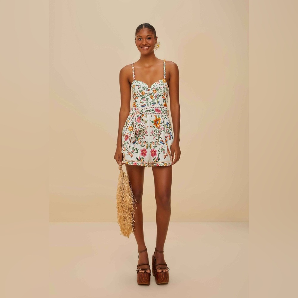 New w/o Tags: FARM Rio Off-White Delicate Forest Euroflax™ Premium Linen Romper